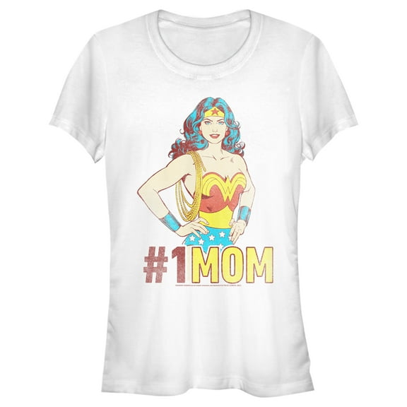 Junior's Wonder Woman Number One Mom  Graphic Tee White 2X Large