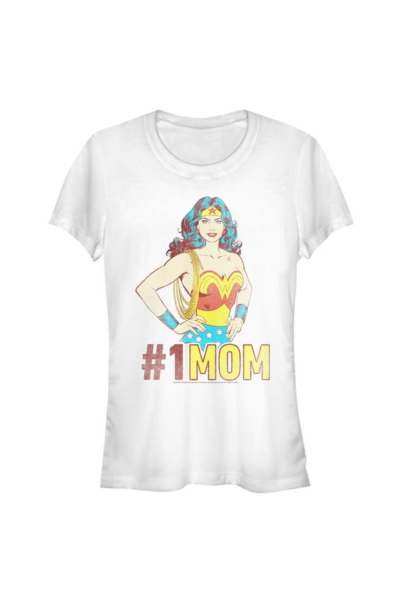 Junior's Wonder Woman Number One Mom Graphic Tee White X Large