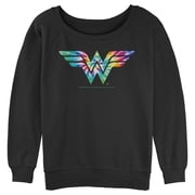 Juniors Wonder Woman Tie Dye Logo Sweatshirt Black X Large