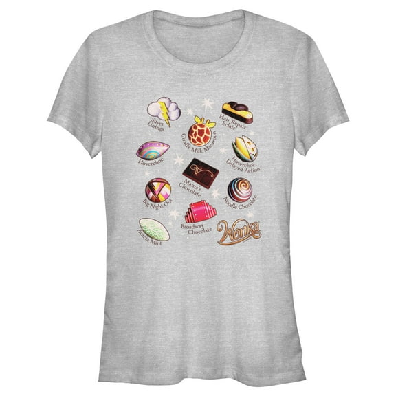 Junior's Wonka Candies and Chocolates Chart  Graphic Tee Athletic Heather X Large