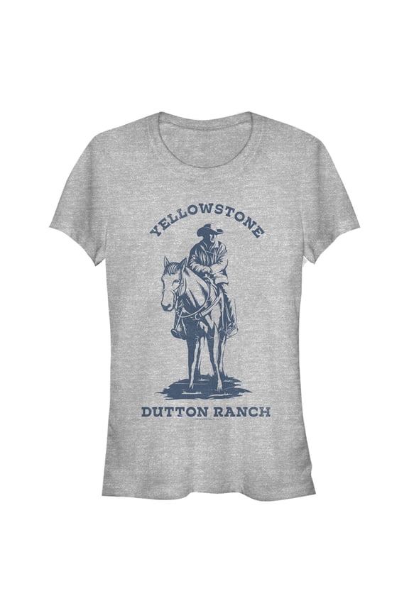 Junior's Yellowstone Blue John Dutton Riding Horse on Ranch Graphic T-Shirt