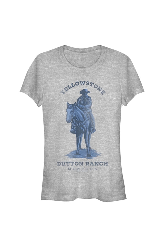Junior's Yellowstone Blue Realistic John Dutton Riding Horse Graphic T-Shirt