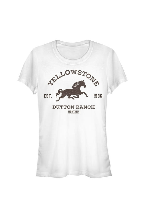 Junior's Yellowstone Brown Horse Dutton Ranch Logo Est. 1886  Graphic T-Shirt