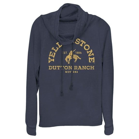 Junior's Yellowstone Distressed Dutton Ranch Montana  Cowl Neck Sweatshirt