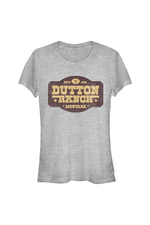 Junior's Yellowstone Distressed Dutton Ranch Montana Est 1886 Logo  Graphic T-Shirt