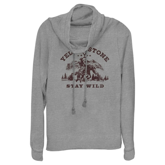 Junior's Yellowstone Distressed Stay Wild  Cowl Neck Sweatshirt