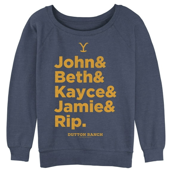 Junior's Yellowstone Dutton Ranch Family Name Line Up  Sweatshirt Blue Heather 2X Large