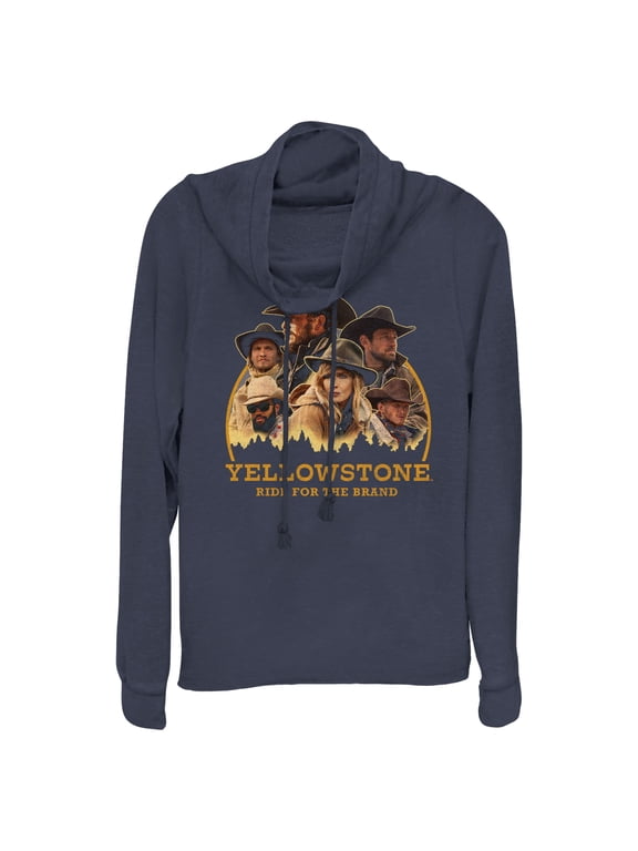 Junior's Yellowstone Ride for the Brand Characters Cowl Neck Sweatshirt Navy Blue 4X Large