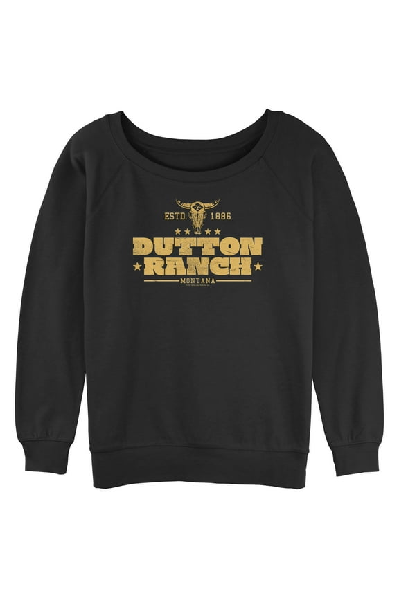 Junior's Yellowstone Small Cow Skull Dutton Ranch Logo ESTD 1886 Sweatshirt