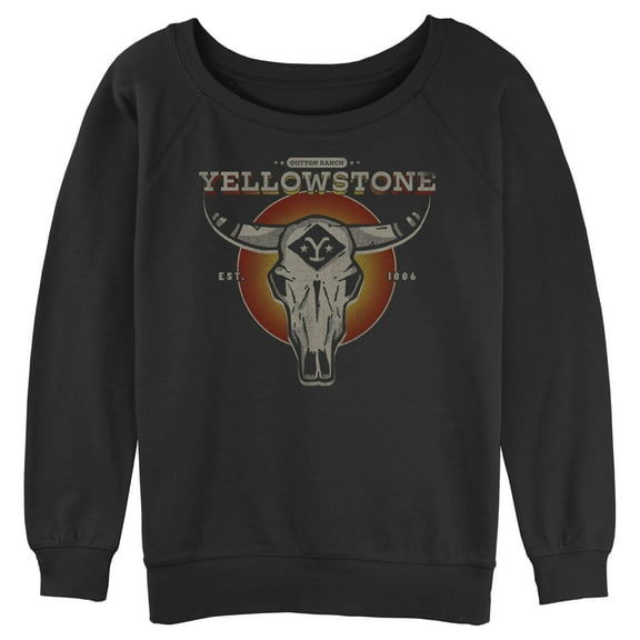 Junior's Yellowstone Sunset Dutton Ranch Cow Skull  Sweatshirt
