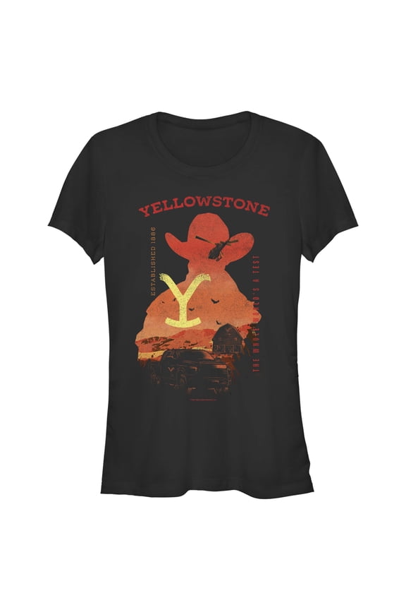 Junior's Yellowstone Sunset Silhouette John Dutton & Truck Graphic T-Shirt