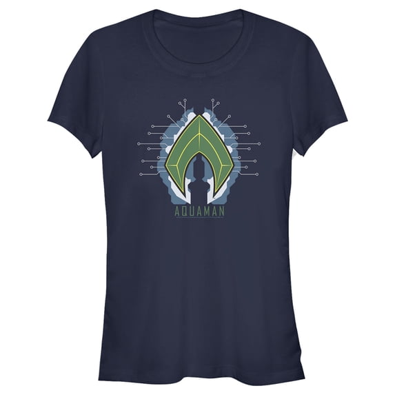 Junior's Zack Snyder Justice League Aquaman Comic Logo Graphic Tee Navy Blue Medium