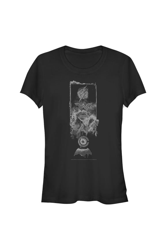 Junior's Zack Snyder Justice League Mist of Superhero Logos Graphic Tee Black 2X Large