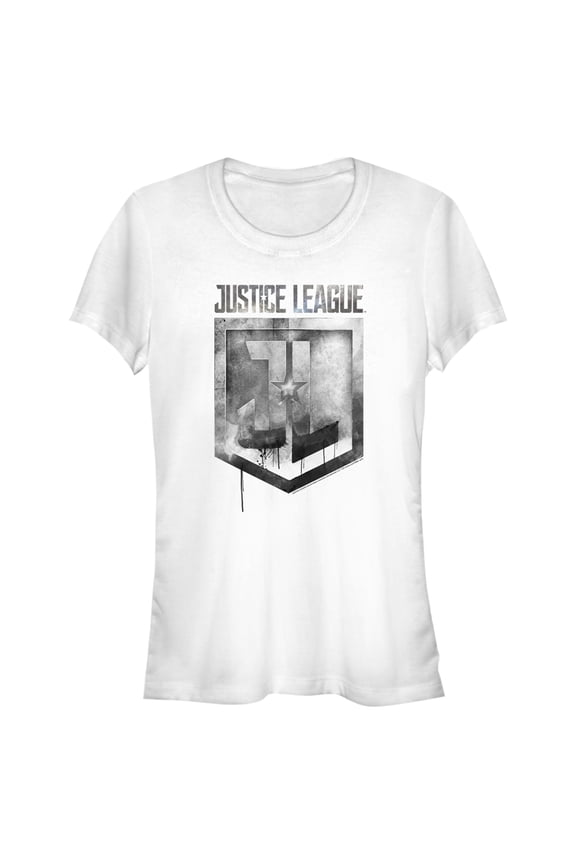 Junior's Zack Snyder Justice League Smoke and Stone Shield Logo Graphic Tee White X Large