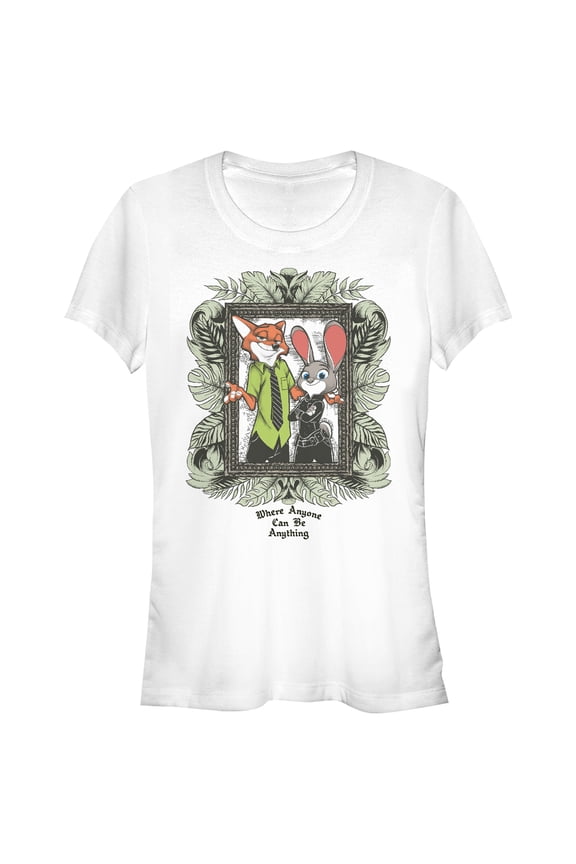 Junior's Zootopia Nick & Judy Leaf Frame Graphic Tee White X Large