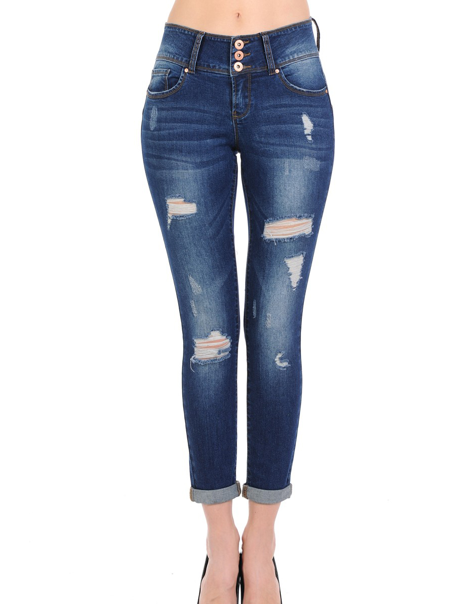 Juniors' 3-Button Push Up Crop Jeans - image 1 of 2