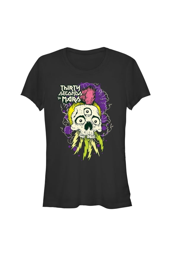 Junior's Thirty Seconds to Mars Mohawk Skull Graphic T-Shirt
