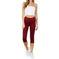 thumbnail image 1 of Juniors Active Basic Stretch Capri Length Yoga Workout Leggings (Burgundy, S), 1 of 5