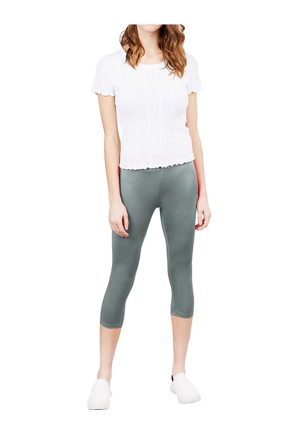Juniors Active Basic Stretch Capri Length Yoga Workout Leggings (Dark Sage, S)