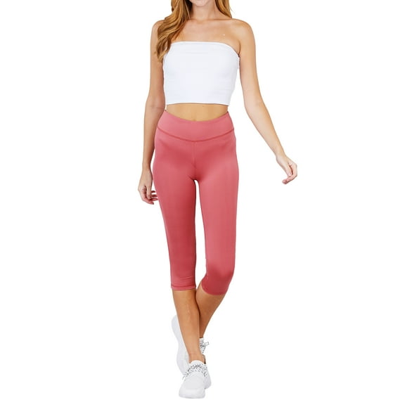 Juniors Active Basic Stretch Capri Length Yoga Workout Leggings (Pink, L)