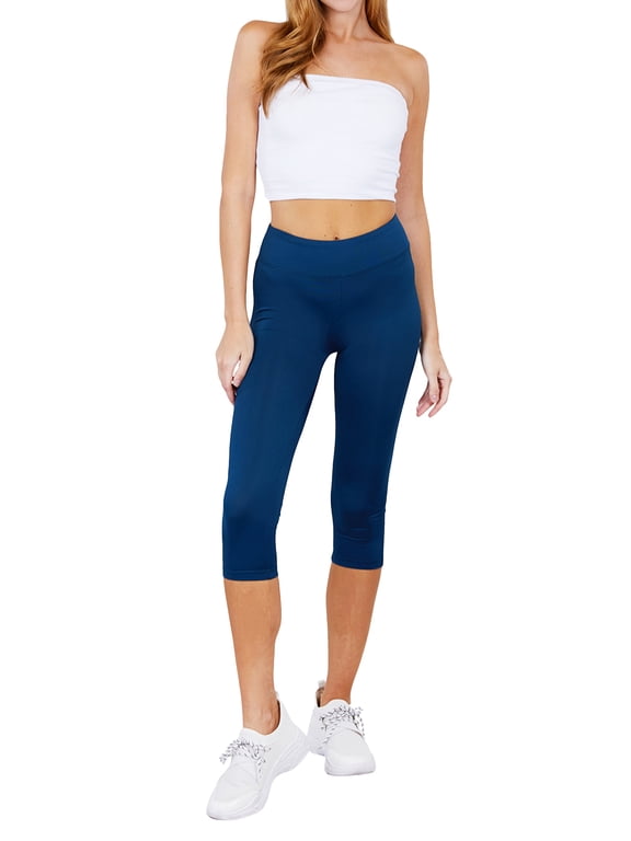 Juniors Active Basic Stretch Capri Length Yoga Workout Leggings (Valerian Blue, L)