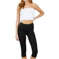 thumbnail image 1 of Juniors Active Stretch Capri Length Yoga Workout Leggings with Wide Wastband (Black, S), 1 of 5