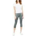 thumbnail image 1 of Juniors Active Stretch Capri Length Yoga Workout Leggings with Wide Wastband (Dark Sage, L), 1 of 5