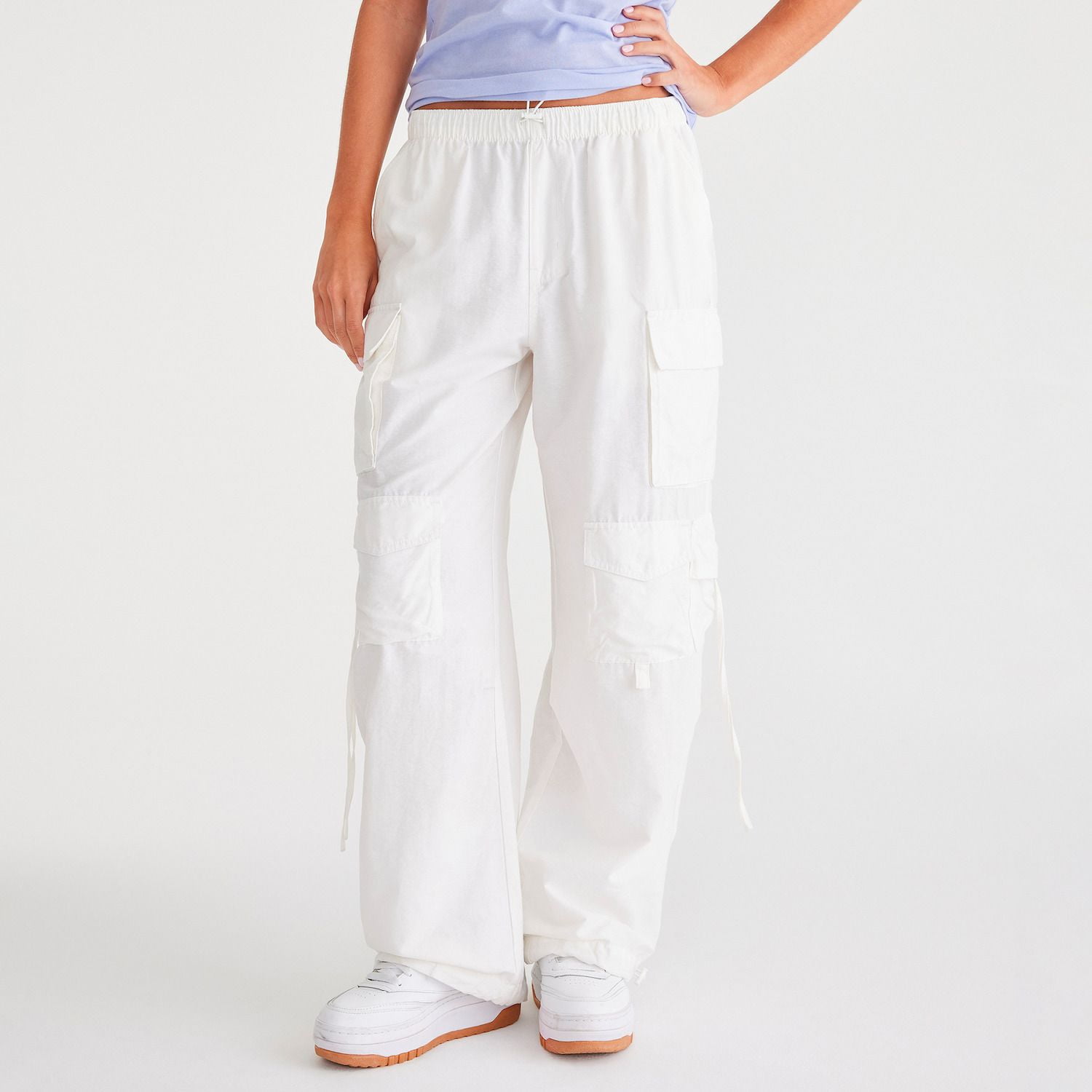 Juniors' Aeropostale Baggy Cargo Parachute Pants Color: Cream Size