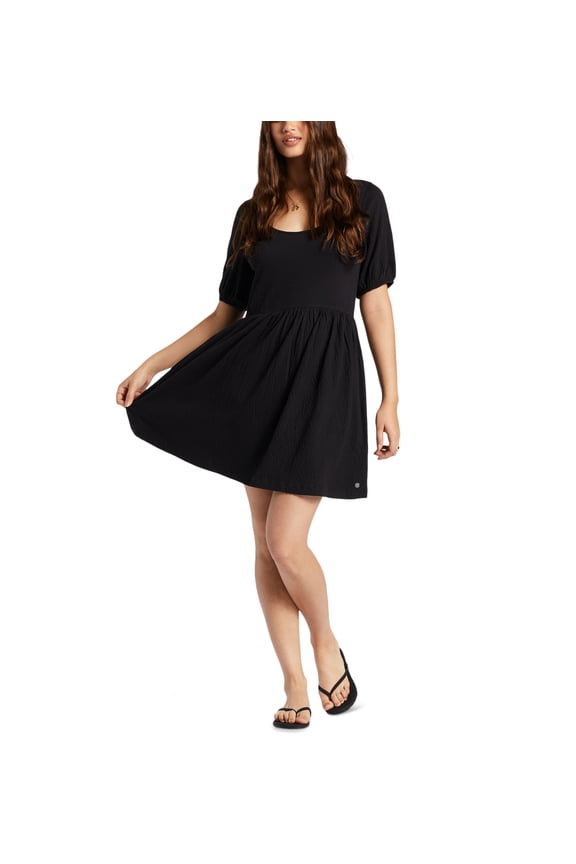 Juniors' All My Dreams Puff-Sleeve Mini Dress Anthracite L