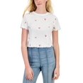 thumbnail image 1 of Juniors' All Over Embroidered Lettuce-Hem T-Shirt White Cherries L, 1 of 1