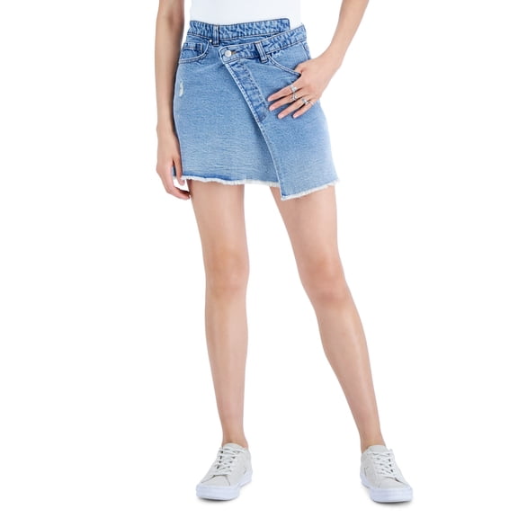 Juniors' Asymmetrical Frayed Hem Skirt Medium Tilly Wash M