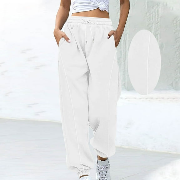 Juniors Baggy Sweatpants Casual Pleated Front Loose Fit Wide Leg Elastic Waist Joggers with Drawstring Pockets