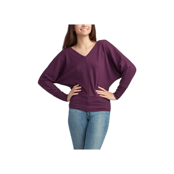 Juniors' Banded-Bottom Textured Top Plum XL