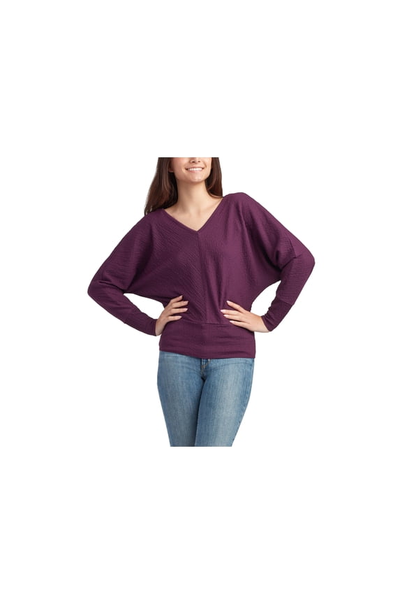 Juniors' Banded-Bottom Textured Top Plum XL