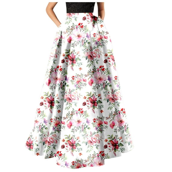Juniors Beach Formal Date Night Gowns Evening Festival Skirts for Women Floral Graphic Maxi Long Loose Fit Bohemian Hawaiian High Cut Tropical Skorts 2025