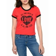 LENNON & MCCARTNEY Juniors Beatles All You Need Is Love Band T-Shirt Ringer Black Red