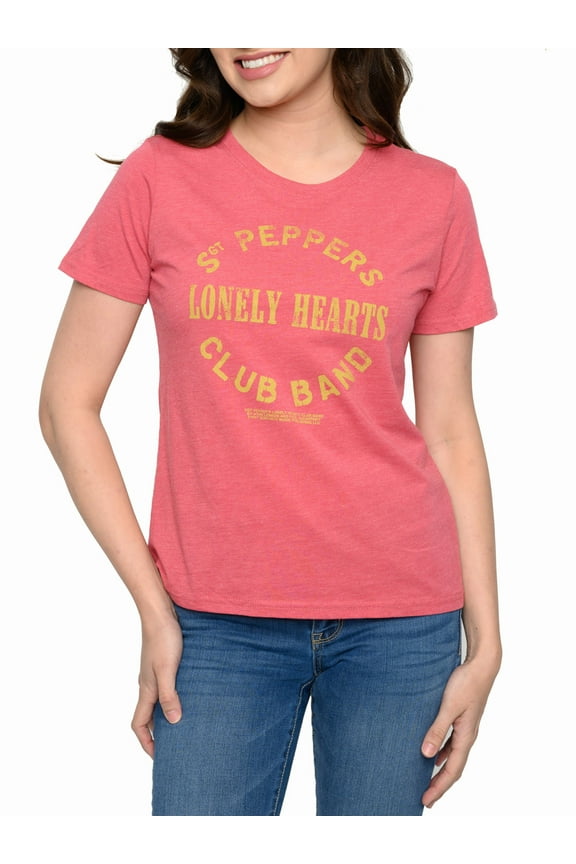 Juniors Beatles Sgt Peppers Club Band Lonely Hearts T-Shirt Heather Red