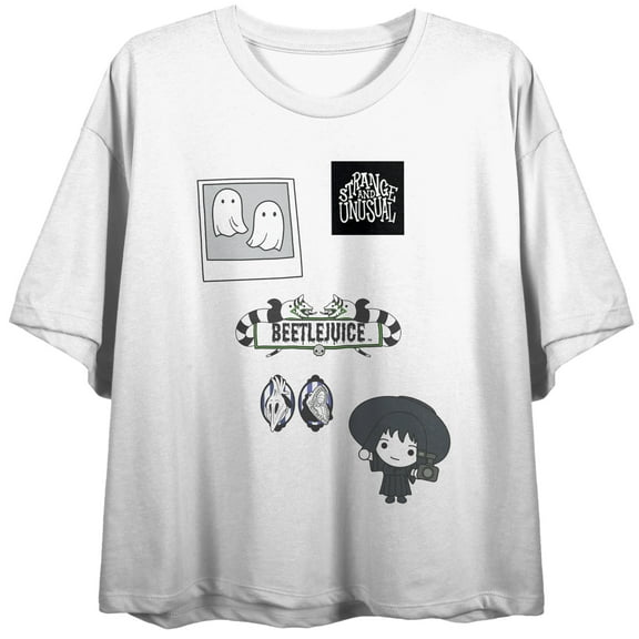 Juniors Beetlejuice Classic Movie Strange & Unusual Graphic White Crop Top-S