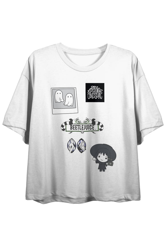 Juniors Beetlejuice Classic Movie Strange & Unusual Graphic White Crop Top-S