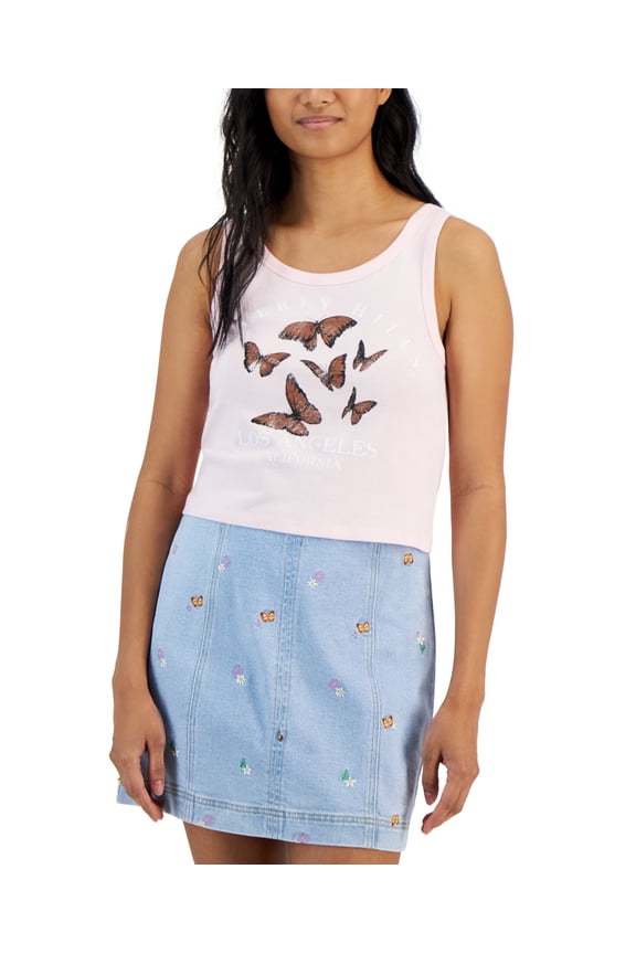 Juniors' Beverly Hills Butterflies Graphic Tank Top Butterf Pink XL