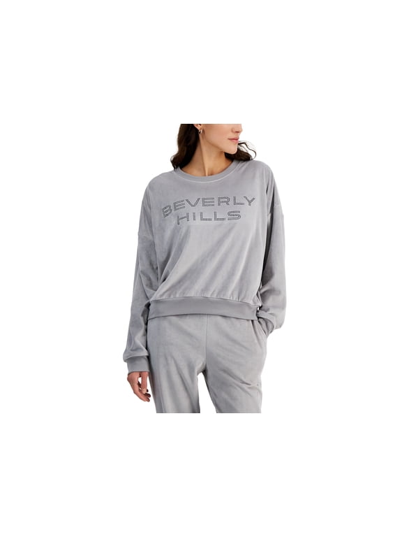 Juniors' Beverly Hills Velour Sweatshirt Grey L