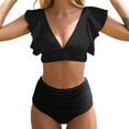 thumbnail image 1 of Juniors Bikini Sets Ruffle Cap Sleeve Slim V-Neck Tube Top and Full Coverage Modest Swimwear Bottom, 1 of 5