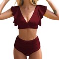 thumbnail image 1 of Juniors Bikini Sets Ruffle Cap Sleeve Slim V-Neck Tube Top and Full Coverage Modest Swimwear Bottom, 1 of 6