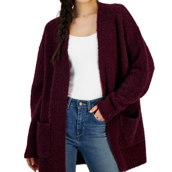 Juniors' Bouclé Open-Front Long Cardigan Winter Bloom S