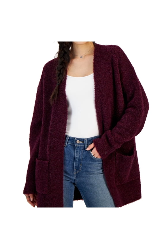 Juniors' Bouclé Open-Front Long Cardigan Winter Bloom S