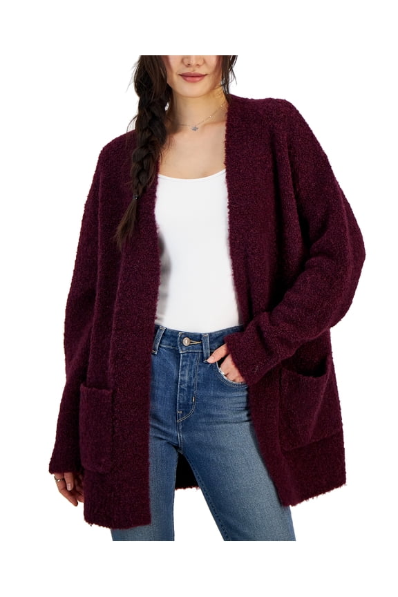 Juniors' Bouclé Open-Front Long Cardigan Winter Bloom XL