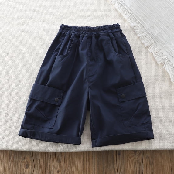 Juniors Boys Cargo Shorts with Multi-Pockets Size 4-14 Teens Kids Lightweight Quick-Dry Solid Wide Leg Elastic Waist Workout Bermuda Short