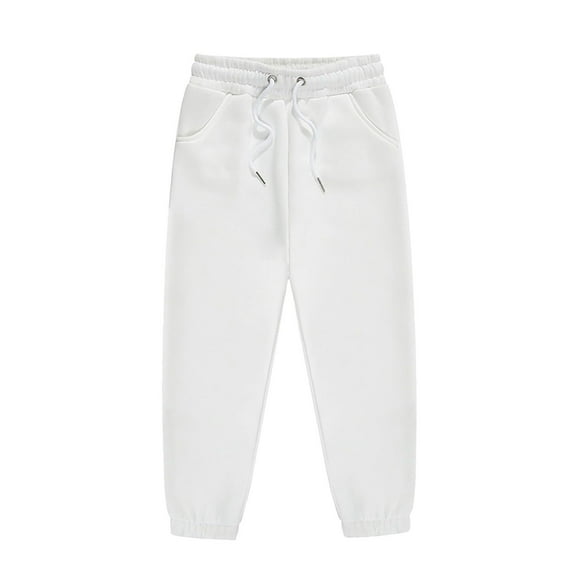 Juniors Boys Pants Autumn Winter Solid Color Elastic High Waist Drawstring Straight Leg Sweatpants Holiday Wear,White,13-14 Years