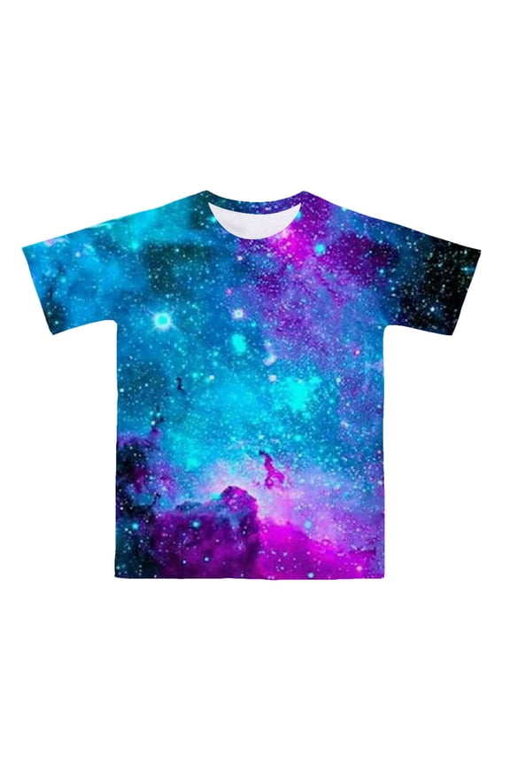 Juniors Boys Shirts & Tops Starry Sky Gradient Print Round Neck Short Sleeve Casual Pullover Tops Daily-Wear,,15-16 Years