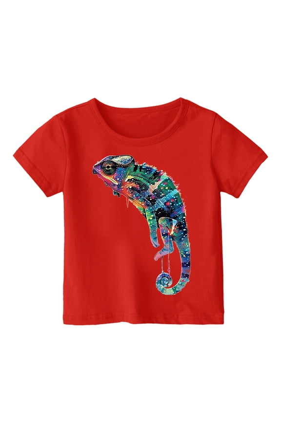 Juniors Boys Shirts & Tops Summer Chameleon Print Round Neck Short Sleeve Pullover Tee Shirts Activewear,Red,10-11 Years